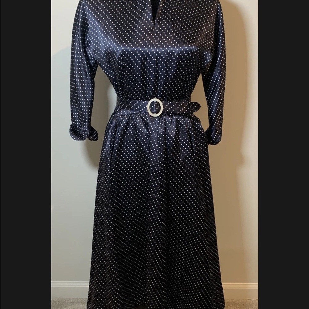 Handmade Rockabilly Style Swing Dress Navy&White Polka Dots Dance 40’s 50’s